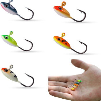 Sougayilang Ice Fishing Jigs Kits, Rattle Fishing Hard Lures with Treble Hooks, Red, Colors Fishing Bait Lure Kit in Tackle Box for Bass Pike Trout Walleye Crappie Panfish Perch Saltwater Freshwater