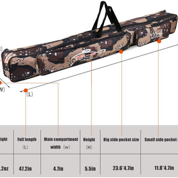 Sougayilang Portable Waterproof Double-Layer Camo Fishing Rod Bag Carrier Storage Case
