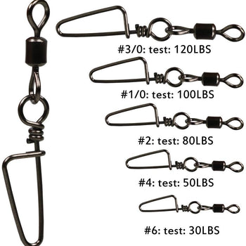 Sougayilang Fishing Rolling Swivel with Coast Lock Snap Stainless Steel Black Nickel Fish Swivels Line Connector