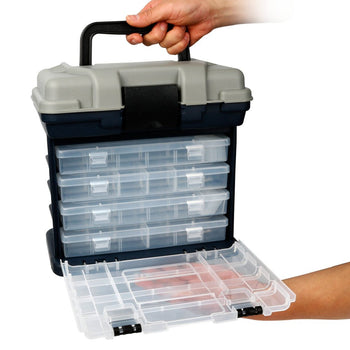 Sougayilang Fishing Tackle Box Portable 4 Layers Fishing Box Sea Boat Fishing Accessory Box Case with Handle Utility Box-Small Size