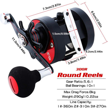 Sougayilang Round Baitcasting Fishing Reel with Star Drag Reinforced Metal Body, High Speed Inshore Saltwater, Baitcaster Conventional Fishing Reel, Baitcast Reel