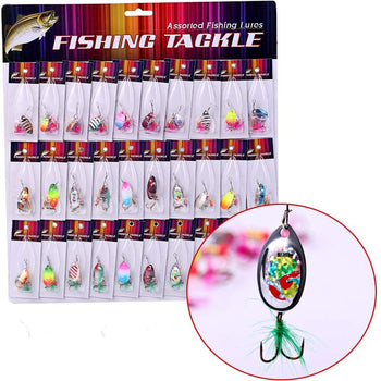 Sougayilang Fishing Spinner Spoon Lures Rotatable Inline Bass Trout Fishing Tackle Baits Pack of 30pcs