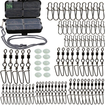 Sougayilang Fishing Swivels Assorted Sizes Fishing Snap Black Nickle Stainless Steel Connectors with Portable Travel Box