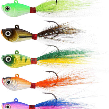 Sougayilang Hair Jig Fishing Lures Buck Tail Jigs Baits for Bass Pike Fishing Pack of 5-1/2OZ