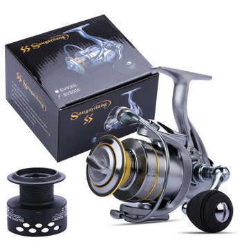 Sougayilang All Metal Spool Spinning Reel 13+1BB Double Spool Fishing Reel 8KG Max Drag 5.1:1 5.5:1 Gear Ratio Carp Fishing Reel