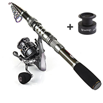 Sougayilang Carbon Fiber Spinning Fishing Rod Pole And Fishing Reel Combo Telescopic Fishing Pole Spinning Reel Kit