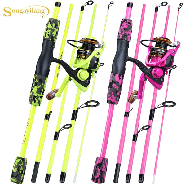 Sougayilang Fishing Rods and Reels 5 Section Carbon Rod Baitcasting Reel  Travel Fishing Rod Set with