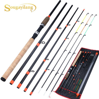 Sougayilang New Feeder Fishing Rod Lengthened Handle 6 Sections Fishing Rod L M H Power Carbon Fiber Travel Rod Fishing Tackle