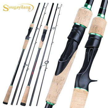Sougayilang New 3 Sections Portable Fishing Rod 1.8-2.4M Carbon UltraLight Spinning /Casting Fishing Pole EVA Handle Tackle
