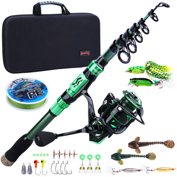 Sougayilang Fishing Rod and Reel Combos - Carbon Fiber Telescopic Fishing Pole - Spinning Reel 12 +1 BB with Carrying Case for Saltwater and Freshwater Fishing Gear Kit