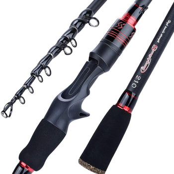 Sougayilang Fishing Rod, 24-Ton Carbon Fiber Telescopic Fishing Pole, Spinning & Casting Rod Designed for Bass, for Fresh & Saltwater