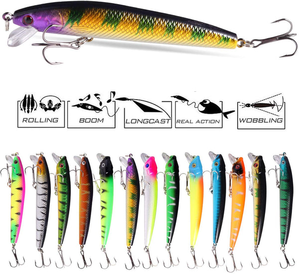 Sougayilang Hard Fishing Lures Set,Lifelike Plastic Hard Baits,Including  Minnow Pencil with Hooks for Saltwater Freshwater Trout Bass Salmon,(Pack  of