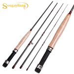 Sougayilang  Portable 4 Section Fly Fishing Rod 2.7M  Line Soft Cork Handle Fly Rod Outdoor Bass Fishing Pole