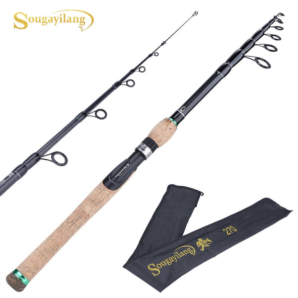 Sougayilang Fishing Rod Spinning/Casting 1.8M/1.98M/2.1M 4 Sections Carbon  Fiber Pole With Comfortable and Non-slip Cork Handle Fishing Tackle