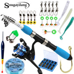 Sougayilang 1.0m-1.8m Fishing Rod Full Kits with Telescopic Fishing Rod Reel Baits Hooks Saltwater Freshwater Travel Pole Set